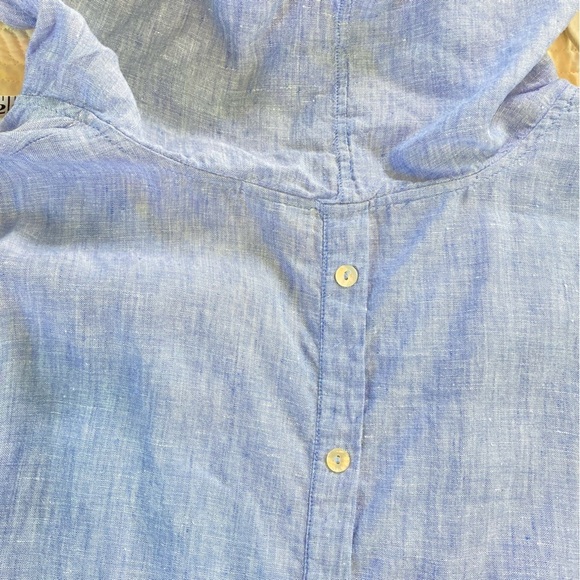 Tahari 100% Linen V-Neck Hooded 3/4 Sleeve Button Back Tunic Top Blue (Size 3X) - Picture 5 of 13